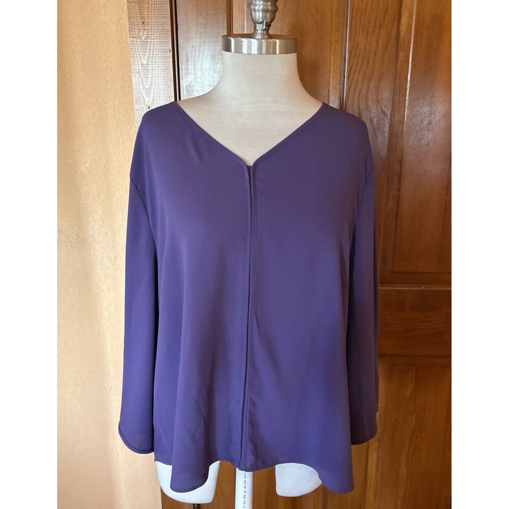 Chico's Sz 3 Women’s 16/18 V-Neck Tunic Top Purple Chiffon Lightweight Tulip Slv